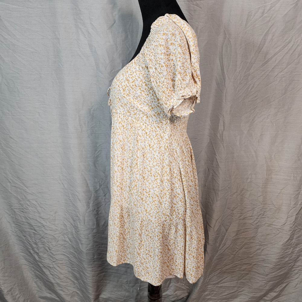 ALTAR'D STATE Size Small Yellow Ditsy Floral 100% Rayon Crinkle Babydoll Dress - Picture 8 of 13